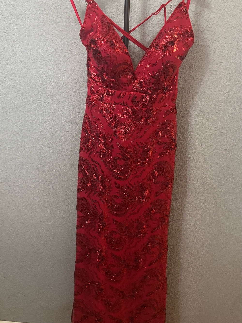 Red Sequin Maxi Dress with Crisscross Straps
